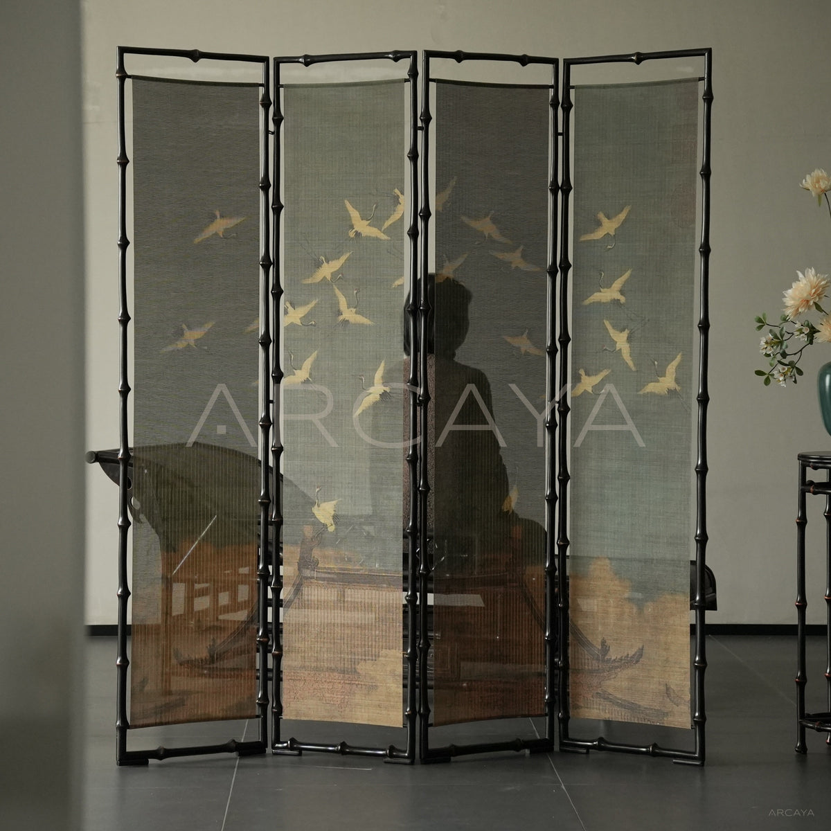 Flying Crane Landscape Four Panel Screen - main