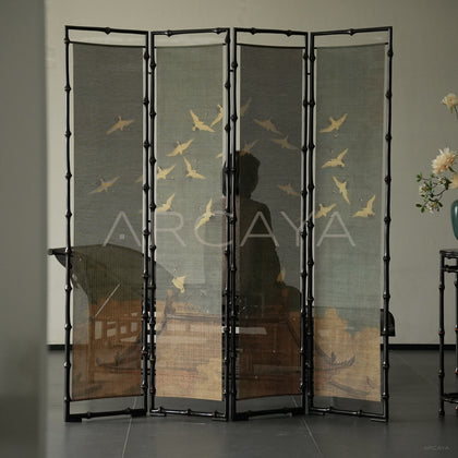 Flying Crane Landscape Four Panel Screen - main