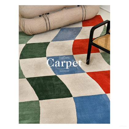 Colorful Wave Checkerboard Rug Dsm P010 C03 - scene