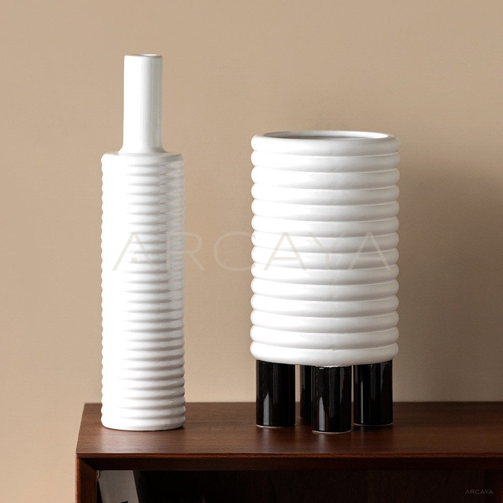 Vintage White Spiral Ceramic Vase - main