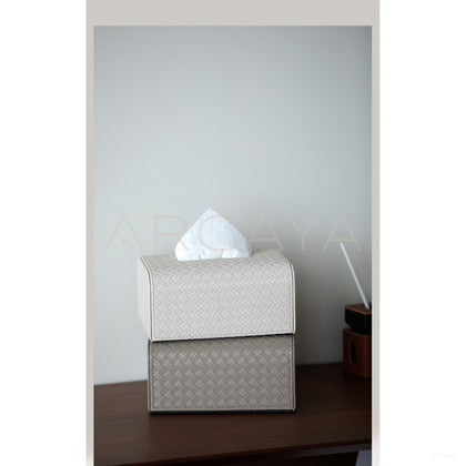 Handwoven Leather Tissue Box Living Room - scene