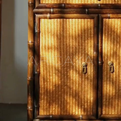 Narrow Bamboo Woven Bookshelf Cabinet - detail