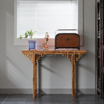 Red Top Bamboo Console Table - scene