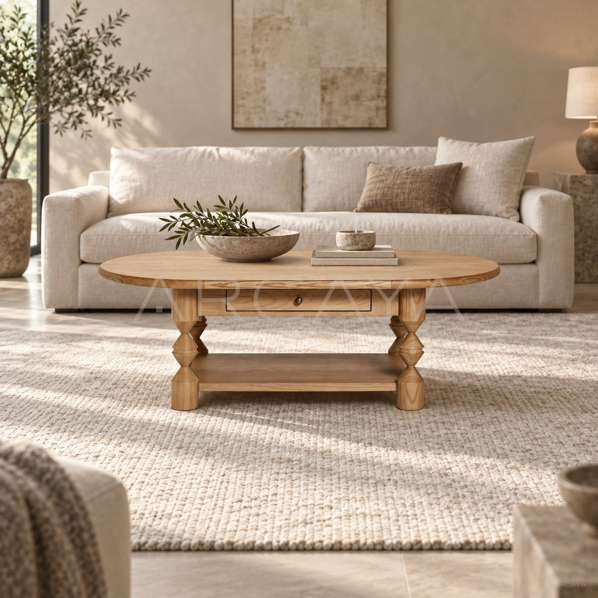 Ridge Carved Oval Coffee Table in detail