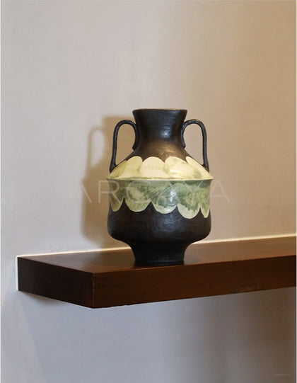 Dadan Double Ear Hand Painted Art Vase - scene