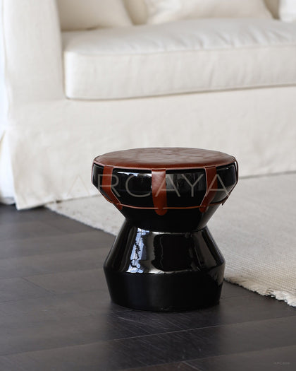 Black Gold Leather Art Drum Stool - scene