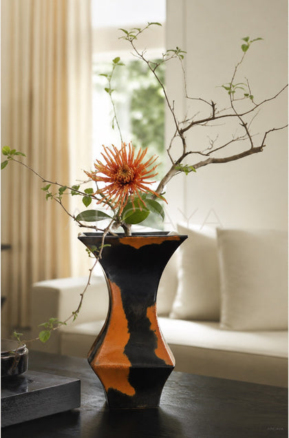 Mid Century Black Brown Kiln Glaze Vase - scene