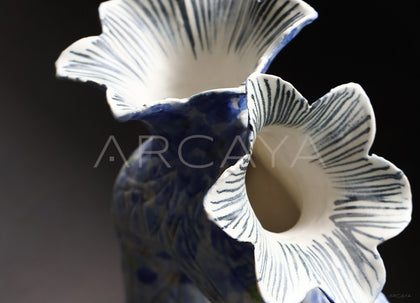 Wabi Sabi Blue Hollow Ceramic Vase - scene