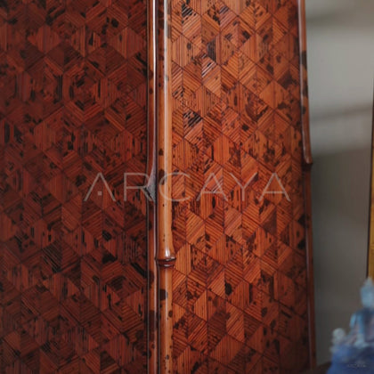 Vermilion Lacquer Marquetry Double Door Tall Cabinet - detail