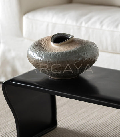Wabi Sabi Kiln Glaze Flat Belly Ceramic Vase - scene