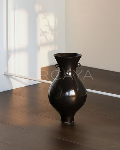 Wabi Sabi Black Double Ear Ceramic Vase - scene