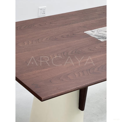 Walnut Marble Inlay Three Use Desk Table - scene