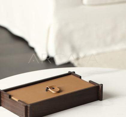 Solid Wood Leather Tissue Box - scene