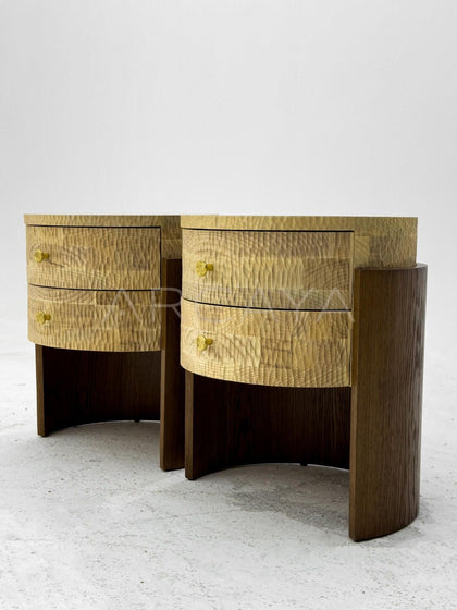 Round Two Tone Wood Nightstand - scene