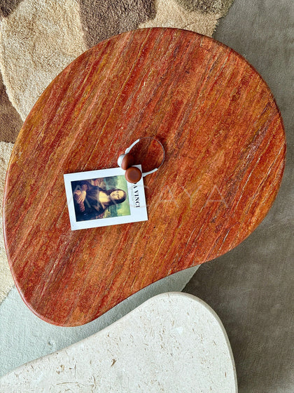 Walnut Travertine Curve Coffee Table - scene
