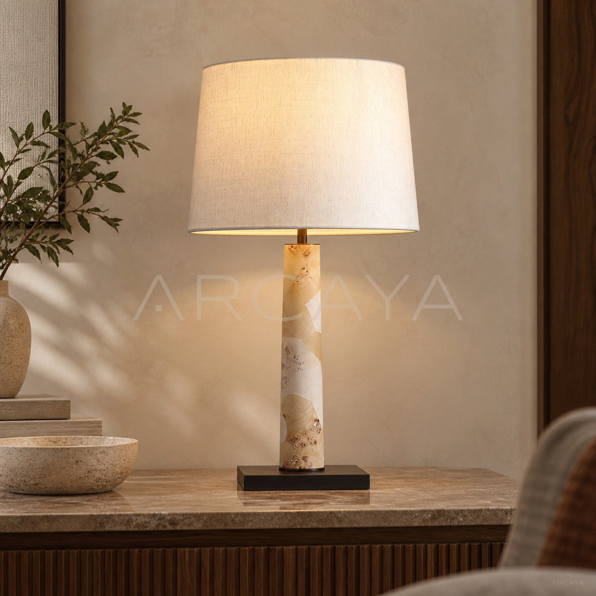 Travertine Column Fabric Shade Table Lamp 95335 - main