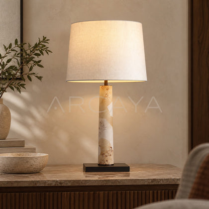 Travertine Column Fabric Shade Table Lamp 95335 - main