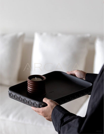 Vintage Handwoven Leather Square Tray - scene