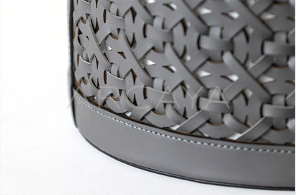 Handwoven Leather Magazine Basket - scene