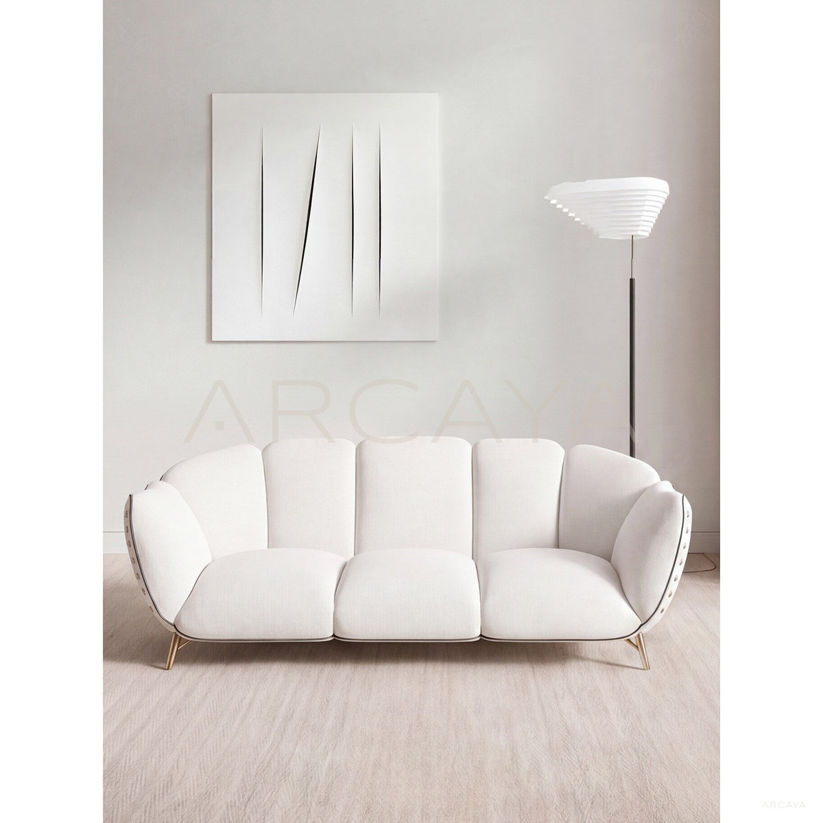 French Riveted Fabric Sofa in detail