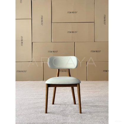 Ash Wood Top Grain Leather Dining Chair - scene