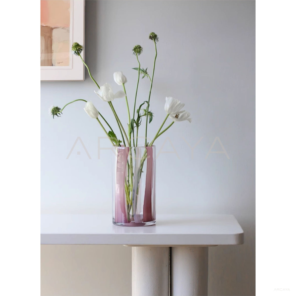 Minimalist Striped Clear Glass Vase in detail