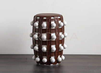 Brown White Textured Art Drum Stool - scene