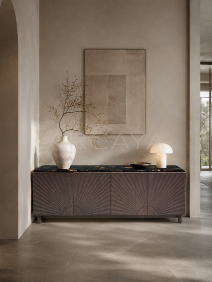 Daze Cosmic Gold Stone Walnut Console Cabinet - scene