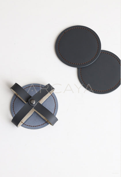 Leather Coaster Set With Holder - scene