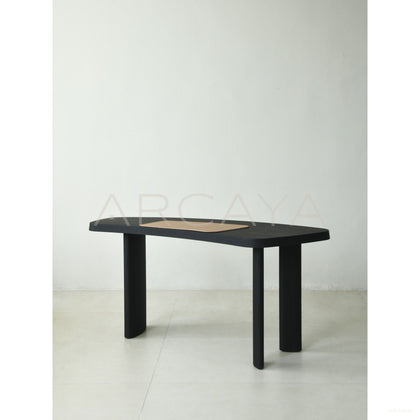 Oak Solid Wood Desk Matte Black Brushed - scene