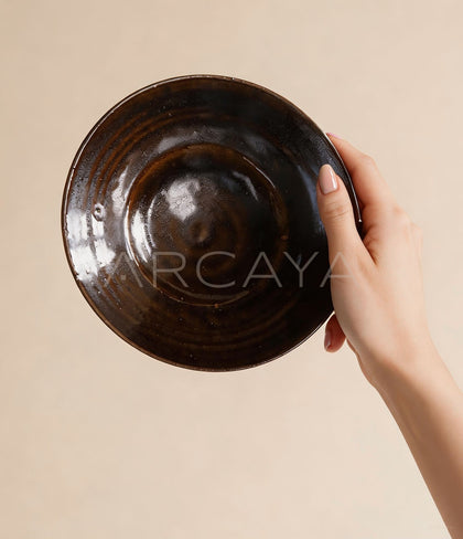 Sunxun Collab Dark Brown Swirl Ceramic Plate - scene