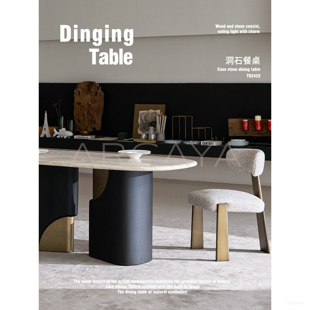 French Travertine Dining Table in detail