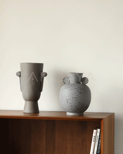Wabi Sabi Double Ear Stoneware Vase - scene