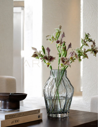 Ribbed Smoked Glass Vase - scene