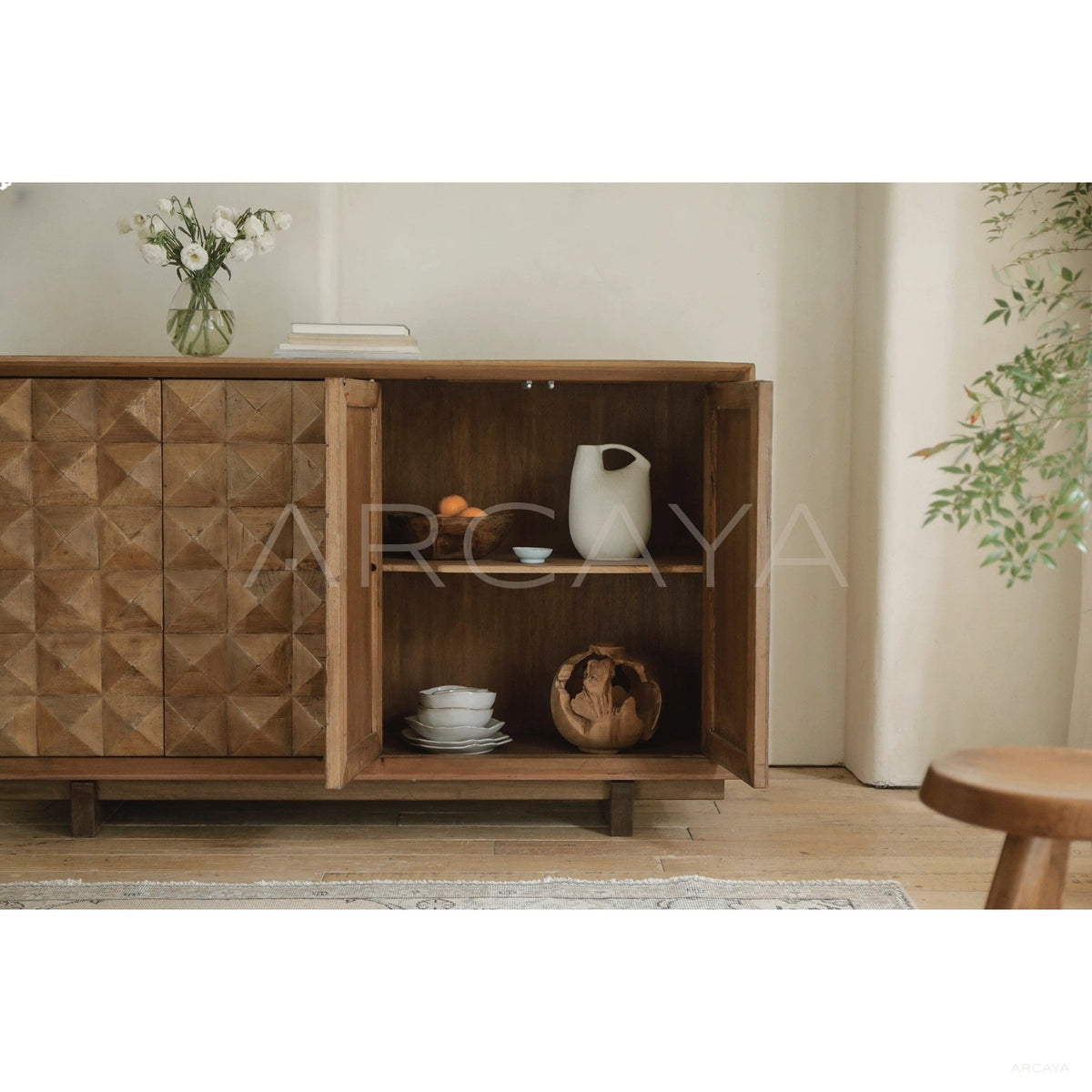 Reclaimed Wood Zoned Storage Cabinet in detail