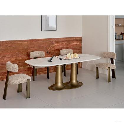 Sculptural Trumpet Travertine Dining Table - scene