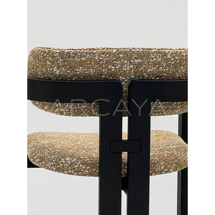 Black Solid Wood Textured Fabric Dining Armchair - scene