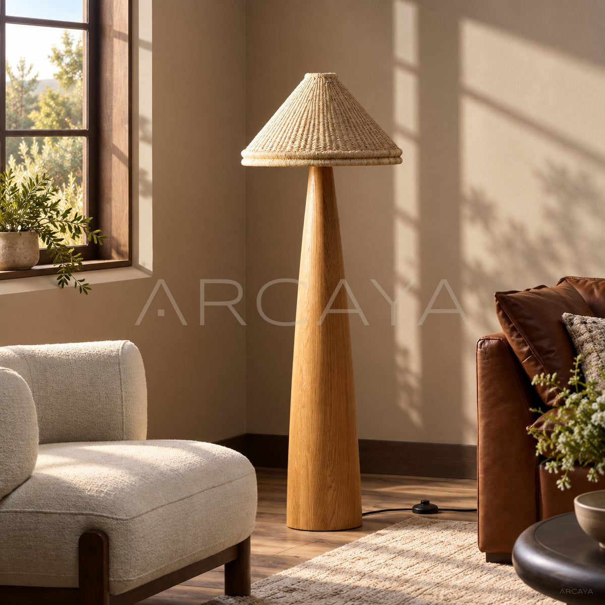 Natural Wood Cone Floor Lamp - main