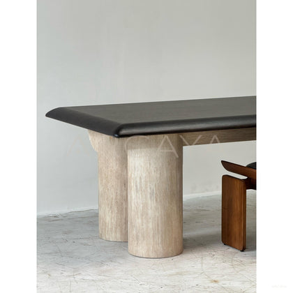 Custom Travertine Wood Dining Table - scene