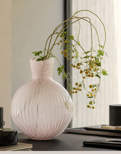 Soft Pink Ribbed Glass Vase - scene