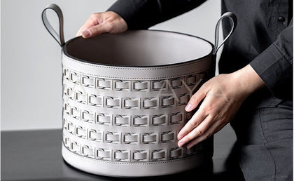 Handwoven Leather Storage Bucket With Handle - scene