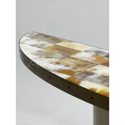 Ox Horn Marquetry Half Round Metal Console - scene