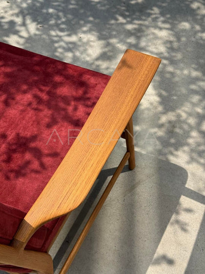 Burmese Teak Suede Red Lounge Chair - detail
