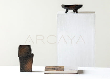 Handmade Offset Geometric Square Ceramic Vase - scene