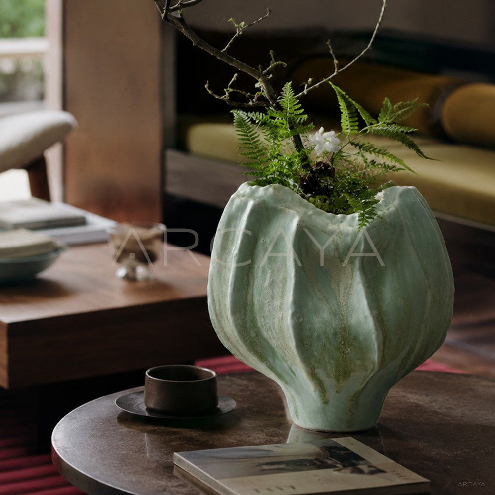 Hand Sculpted Multi Edge Stoneware Vase - main