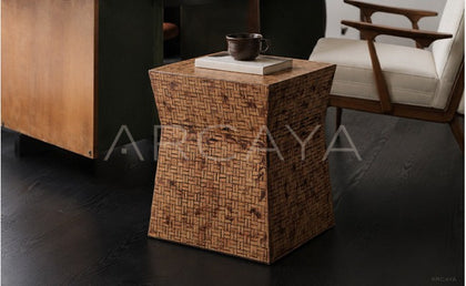 Vintage Woven Bamboo Side Table - scene