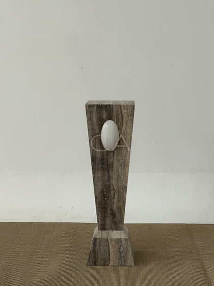 Oval White Jade Silver Travertine Sculpture Pedestal - scene