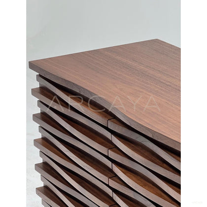 Mid Century Walnut Louver Multi Drawer Entryway Cabinet - scene