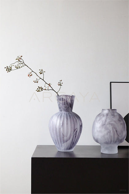 Mist Rock Ribbed Frosted Glass Vase - scene