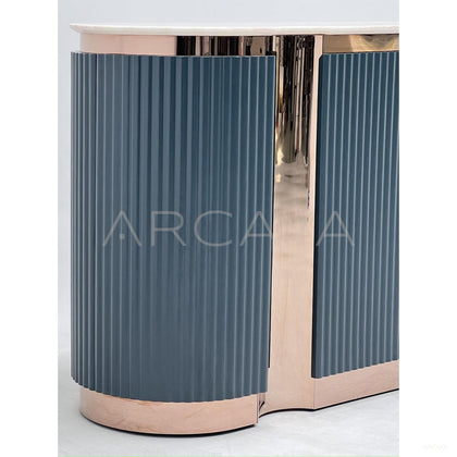 Ink Blue Vertical Lacquer Sideboard Rose Gold - scene